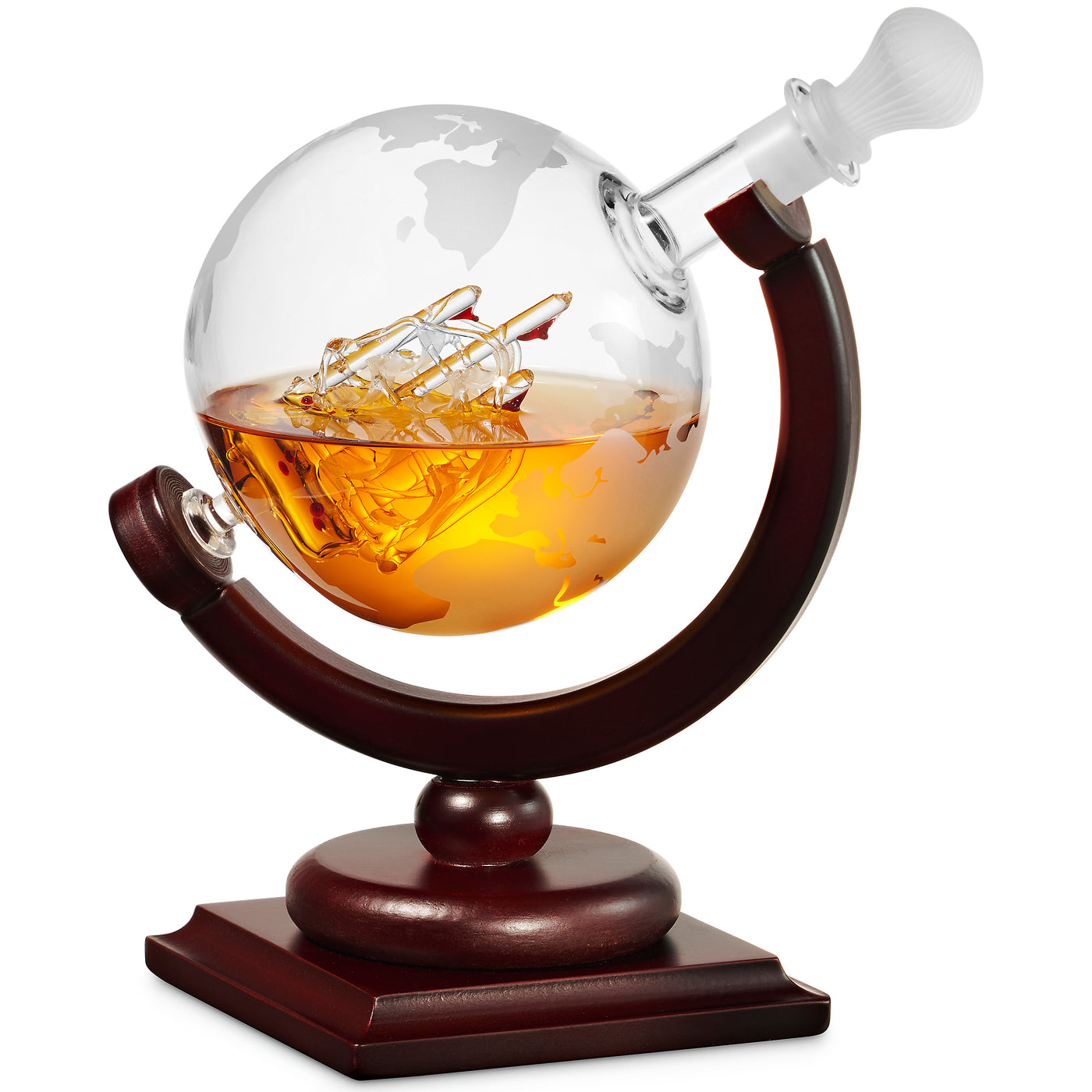Whiskey Decanter Globe Set with 2 Etched Glasses