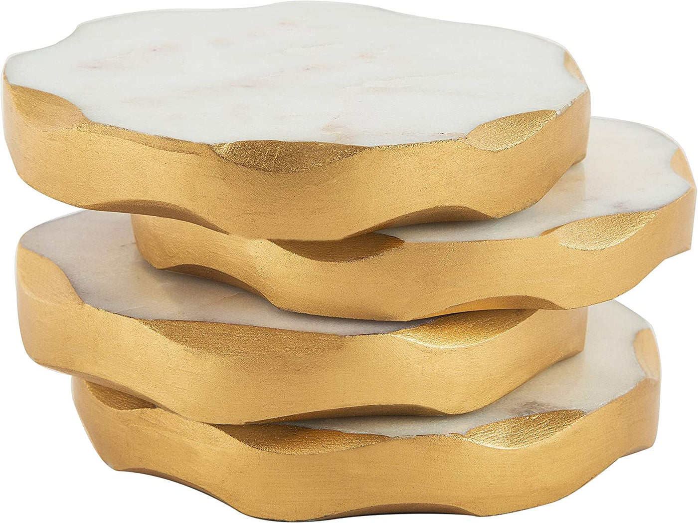 Marble Coasters - Set of 4 Round Natural Coasters with Gold Edges - Beautiful Gift