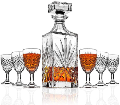 James Scott Crystal Whiskey Decanter and 6 Cordial Shot Glasses